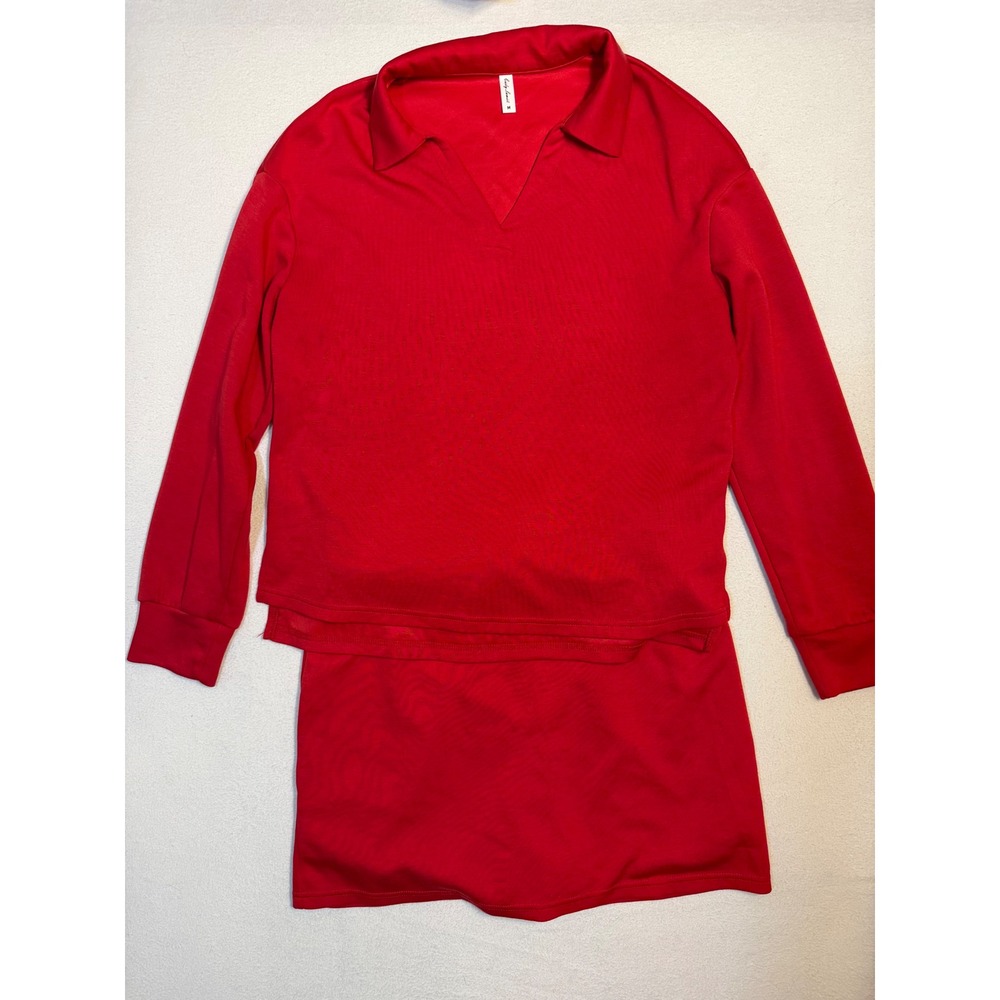 Easly Lamiit Womens Red 2 Piece Activewear Set Long Sleeve Polo Top and Skort M